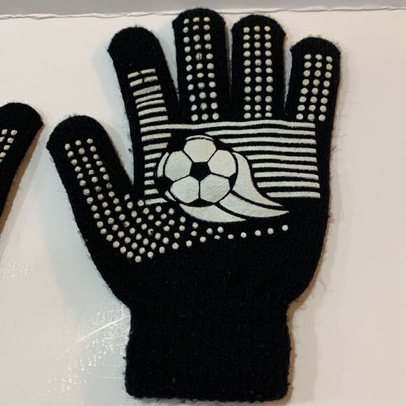 Soccer Ball Black White KNIT GLOVES Girls Boys - Picture 3 of 4